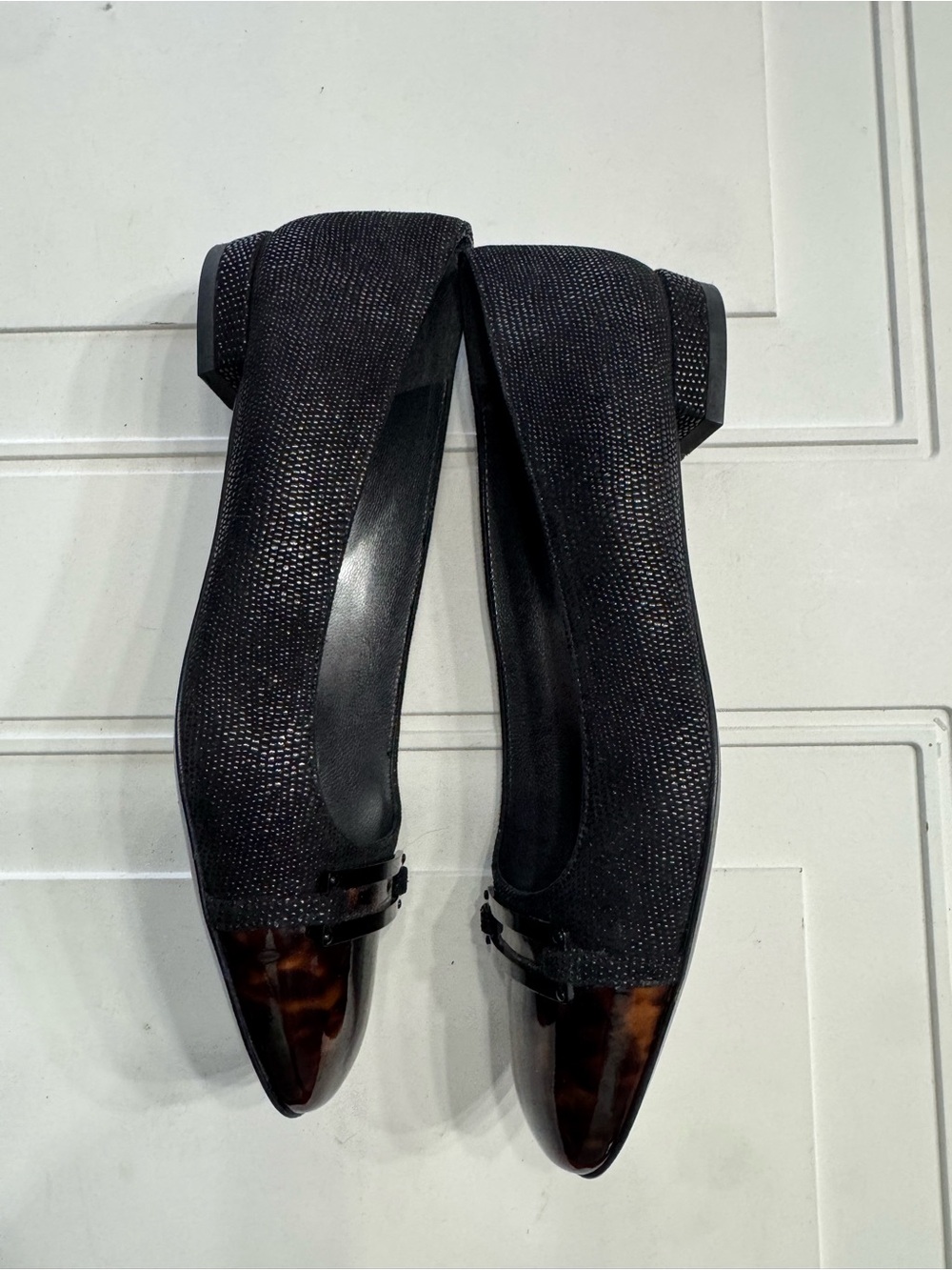Stuart Weitzman Women’s Size 7.5 Black Square Tortoise Toe Mary Jane Loafers - Picture 7 of 9